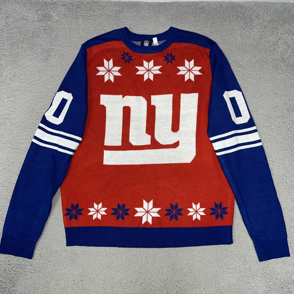 New York Giants Ugly Jersey Sweater Mens XL Team Apparel Holiday X-Mas Snowflake